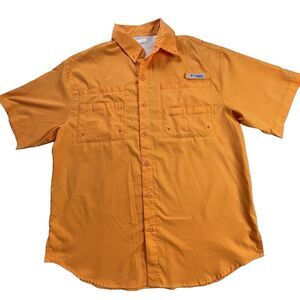 Columbia PFG Fishing Shirt Mens Med Vented Omni Shade Orange Button Up Outdoor